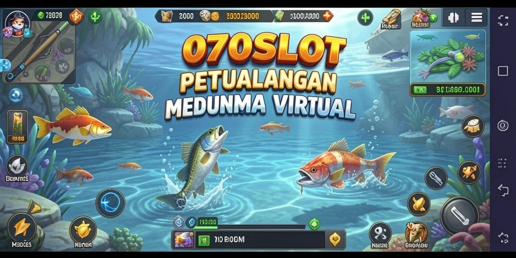 Tampilan gameplay seru dari 070SLOT saat memancing ikan di lautan.