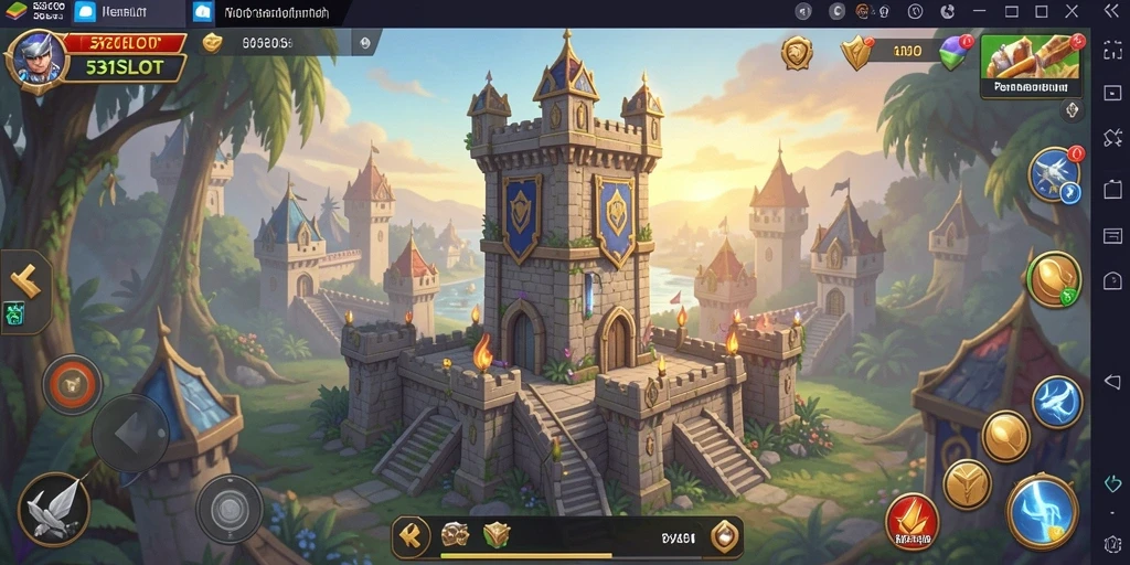 Tampilan gameplay 531SLOT dengan menara yang siap menghadang serangan musuh.