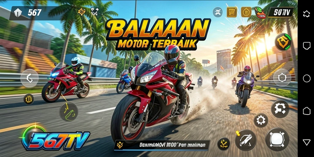 Tampilan gameplay balapan motor yang mendebarkan di 567TV.