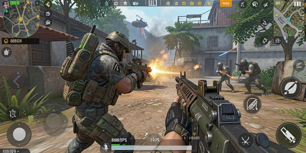 Screenshot utama 888IDR menampilkan aksi mendebarkan dalam gameplay TPS.