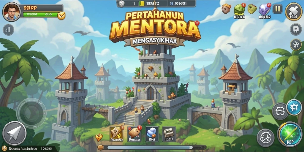 Tampilan gameplay mendebarkan di 99RP dengan menara dan musuh.