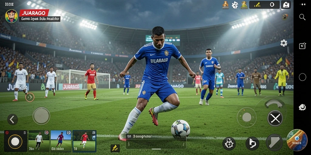 Screenshoot gameplay JUARAGO yang menampilkan keseruan pertandingan sepak bola.