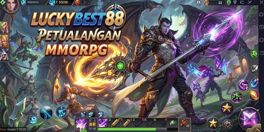Tampilan aksi seru dalam gameplay LUCKYBEST88 MMORPG.