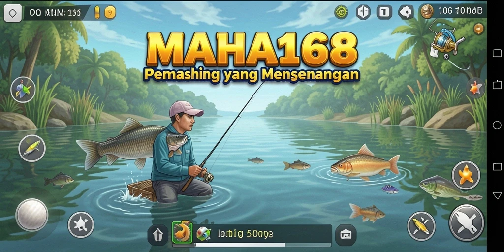 Gameplay MAHA168 yang penuh warna saat memancing ikan.