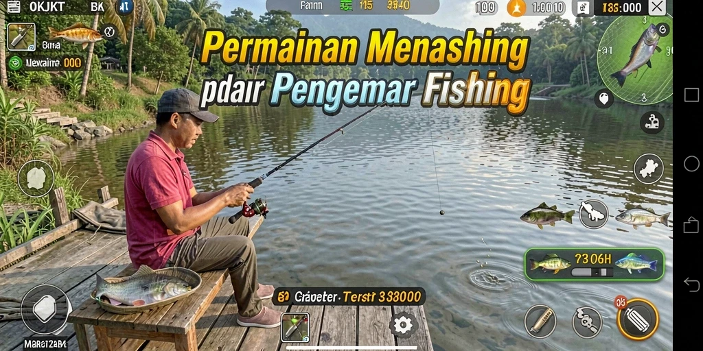Tampilan gameplay <strong>OKJKT</strong> yang menampilkan momen seru ketika menangkap ikan.
