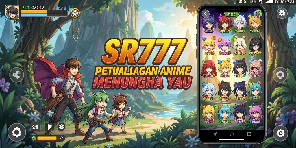 Tangkapan layar gameplay SR777 yang menampilkan aksi seru dan karakter Anime.
