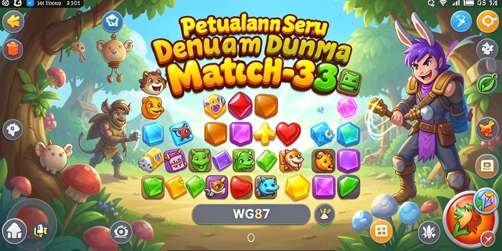 Screenshot utama WG87 menampilkan gameplay Match-3 yang menarik.