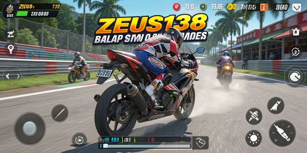 Screenshot utama ZEUS138 menampilkan aksi balap motor yang mendebarkan.